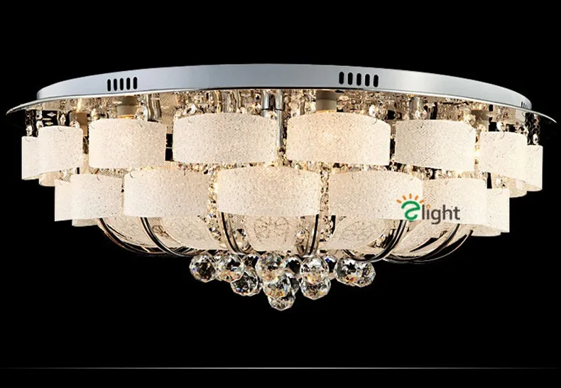 Современный круглый хрустальный светодиодный потолочный светильник с дистанционным управлением, роскошный блеск K9, кристальная пластина, хромированная стеклянная потолочная лампа для фойе
