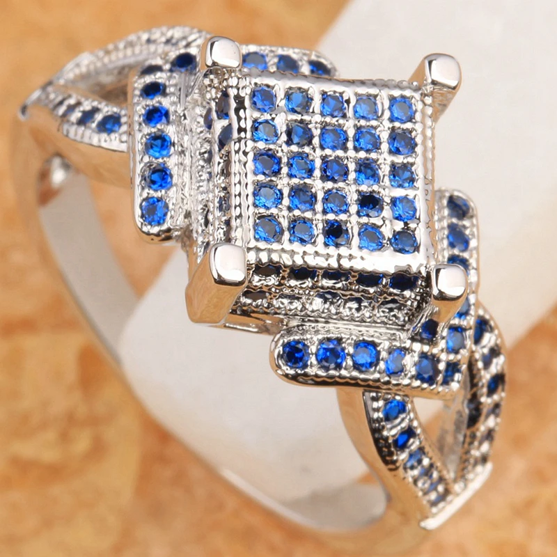 

Micro inlays Blue Stone Semi-precious Stone Silver Cool For Women Ring Q1950
