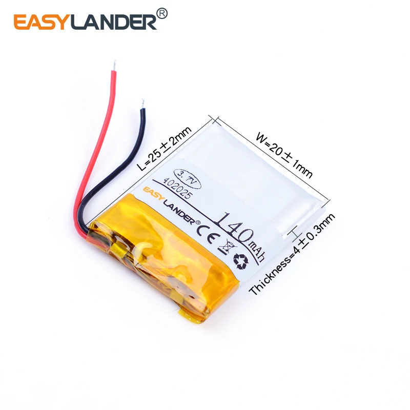 

3.7V lithium polymer battery 402025 042025 140mah MP3 MP4 MP5 recorder registrar mp3 player