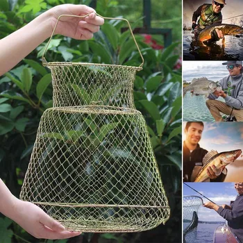 

Newly Folding Fishnet Fish Cage Steel Wire Guarding Foldable Portable Durable for Fishing 19ing