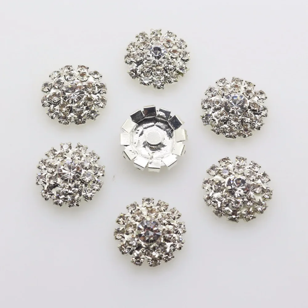 

10Pcs/Set 18MM Silver rhinestones Buttons Full Diy Flat Back Craft Making Hair Accessories Wedding Invitation Decoration