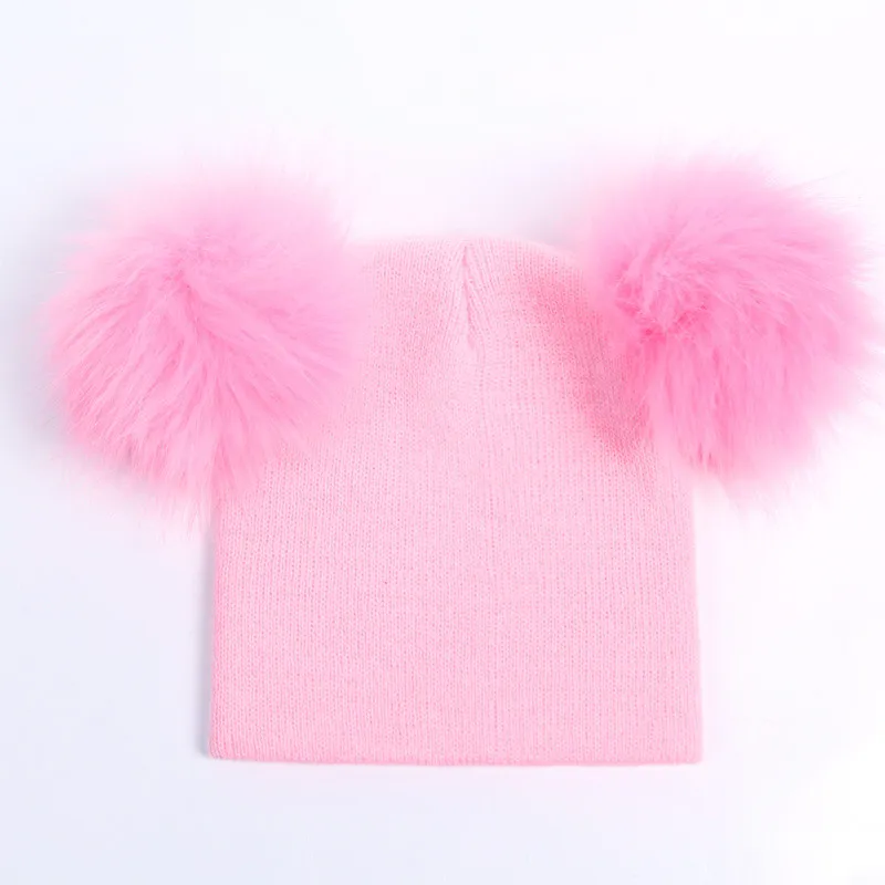 pink Новые осенне-зимние вязаные детские шапки, меховая шапка с помпонами для девочек и мальчиков, шерстяная шапка, детская шапка, шарф для малышей, детские вязаные шапочки - Цвет: pink