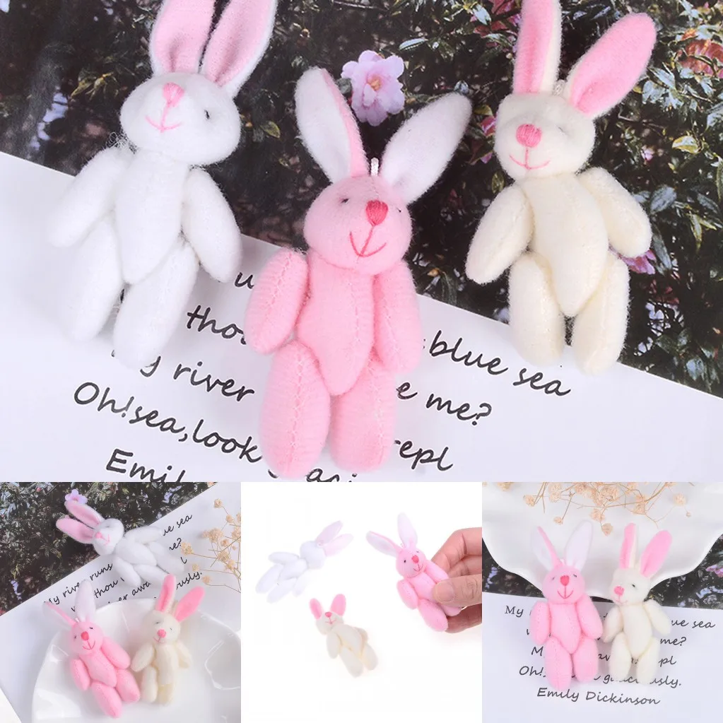 

2019 Hot 3 Colors 6cm Mini Joint Rabbit Plush Toy Soft Bunny Pendant Doll For Key Chain DIY Ornaments Gift For Girls Women