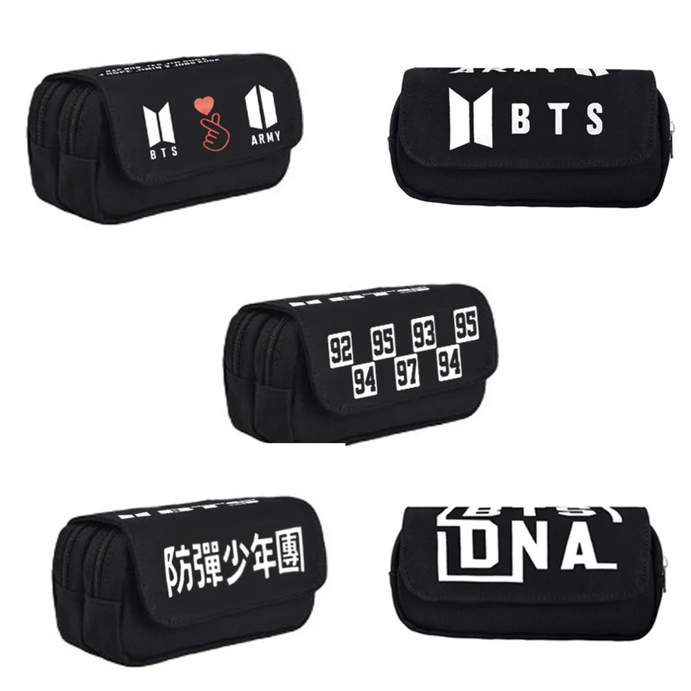 

NEW KPOP BTS Bangtan boys pencil bag around the student aid stationery canvas stationery bag zipper pen bag double pencil case