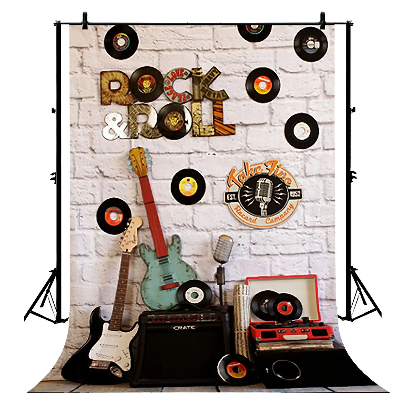 

5x7ft White Bricks Music Band Disc Rock Roll Guitar Polyester Photo Background Portrait Backdrop