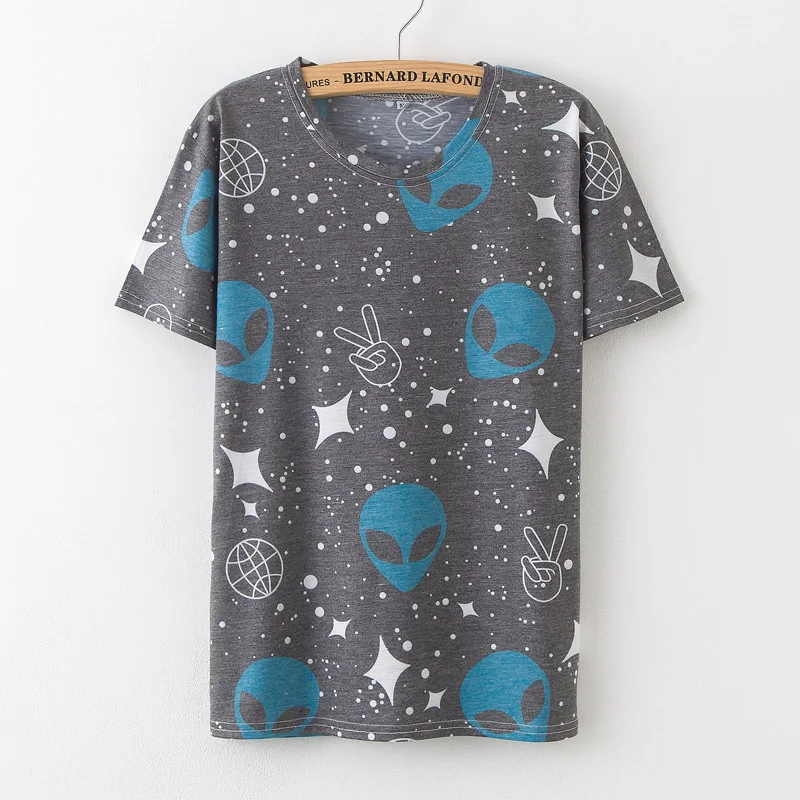 

Alien T Shirts For Women Elegant Casual Fashion Tops Popsicle Icecream Star Eyes T Shirt Girl Basic Tops Plus Size