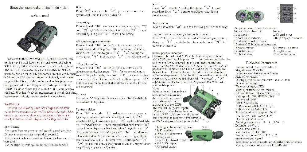 Бинокль с функцией ночного видения и wi fi 1080P 6 30X 50HD 3 7 в 18650 в|Приборы для измерения