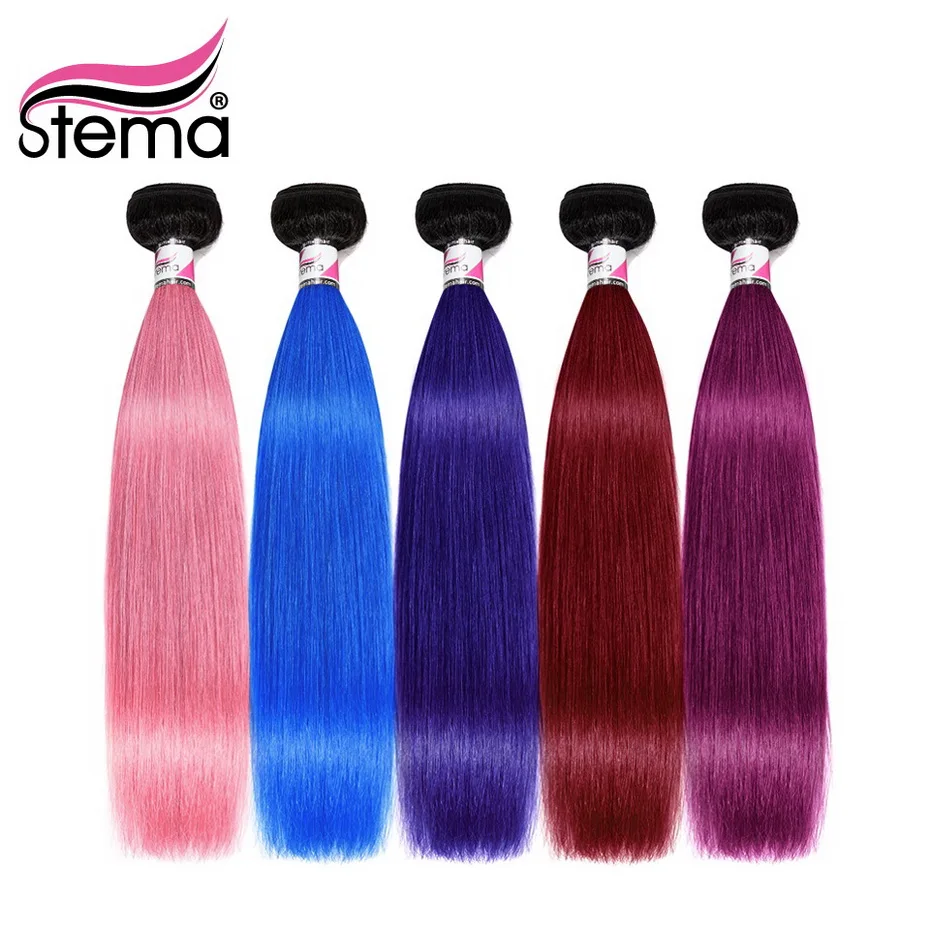 

Stema Brazilian Color Hair Weave Straight Hair Bundle Obrem Black Root Blue/Purple/Pink/Red/Burgundy Remy Human Hair Weft