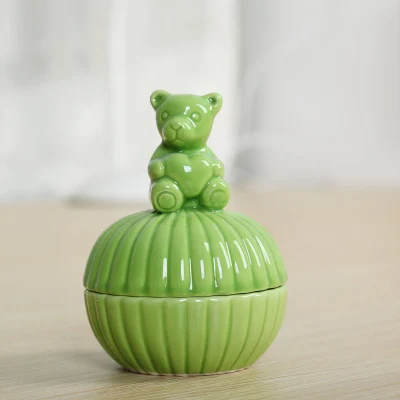 5 цветов керамическая животная шкатулка для драгоценностей серьги-гвоздики ожерелье аксессуары коробка для хранения Керамическая сахарница канистра - Цвет: green Bear