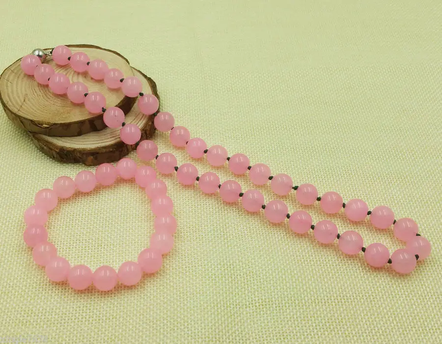 Shipping Wholesale&gt&gt&gtnew hot AAA Fashion Beautiful 10MM Pink Jade Necklace &amp Bracelet Jewelry Set 18inch | Украшения и