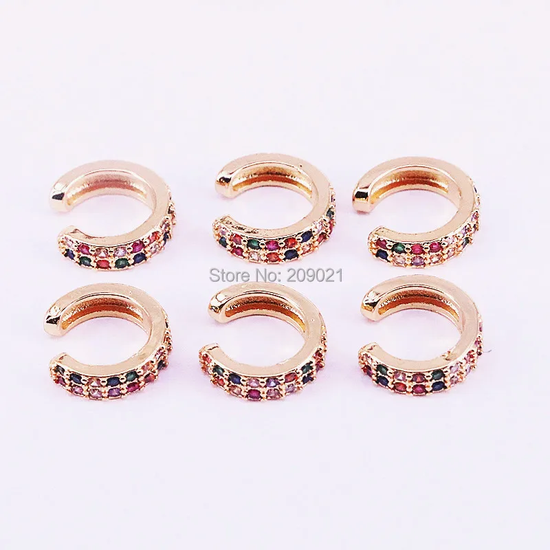

10Pairs Gold Color Women Ear Cuff Jewelry Fashion No Pierced Round Earring Micro Pave Rainbow CZ Earrings