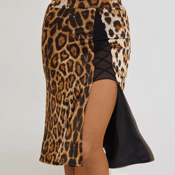 

Modern Latin Dance Practice Skirt Sexy Leopard Mesh Splice Skirts For Women Ballroom Samba Cha Cha Rumba Competition Wear DWY965