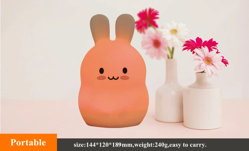 SuperNight Cute Cartoon Rabbit LED Night Light Battery Power Silicone Colorful Bedroom Bedside Table Lamp for Kids Baby Toy Gift (20)_
