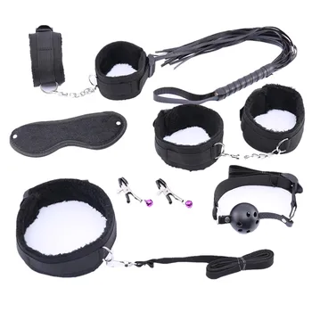 10 Pcs/set Sex Products Erotic Toys for Adults BDSM Sex Bondage Set Handcuffs Nipple Clamps Gag Whip Rope Sex Toys For Couples 6