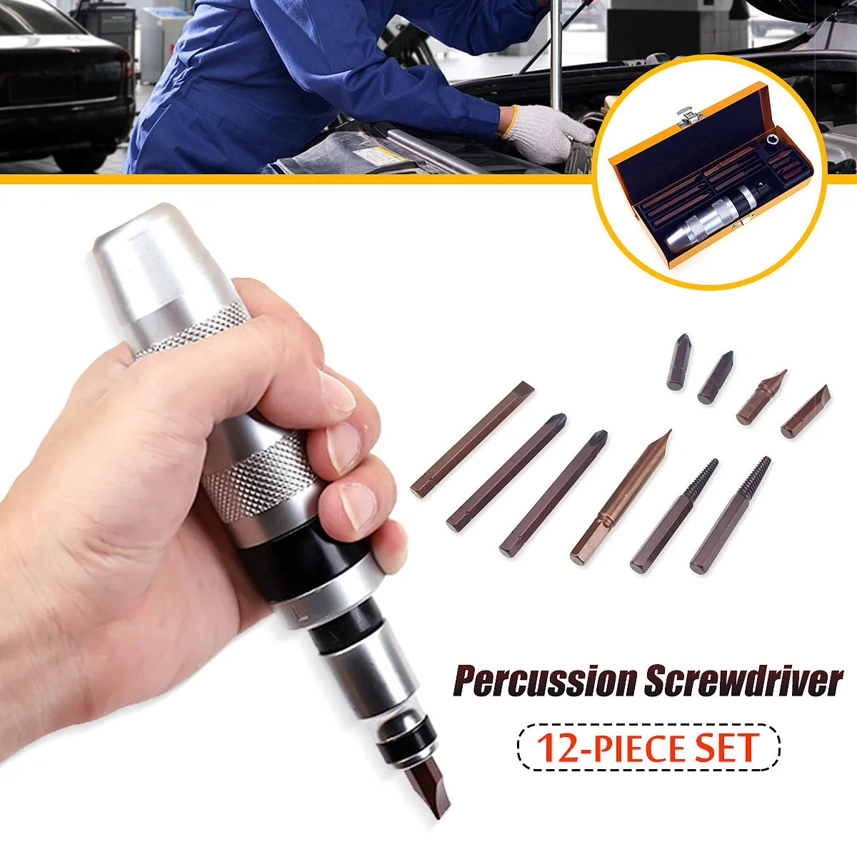 

Newest 12Pcs Impact Screwdriver Set Portable Multifunctional Screw Driver Chisel Bits Removal Professional Hand Tools Kit
