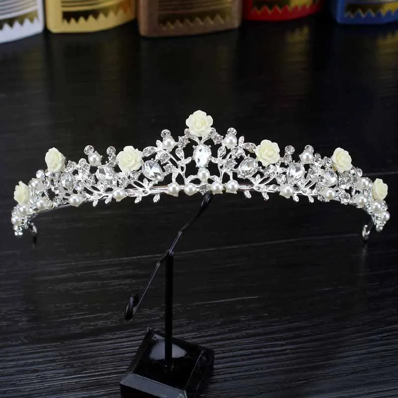 flower headpiece Розовое золото, украшения для волос, розовый кристалл, свадебная богиня, корона, жемчуг, цветок, стразы, свадебная тиара, повязка на голову для женщин, свадебное торжество - Окраска металла: flower headpiece