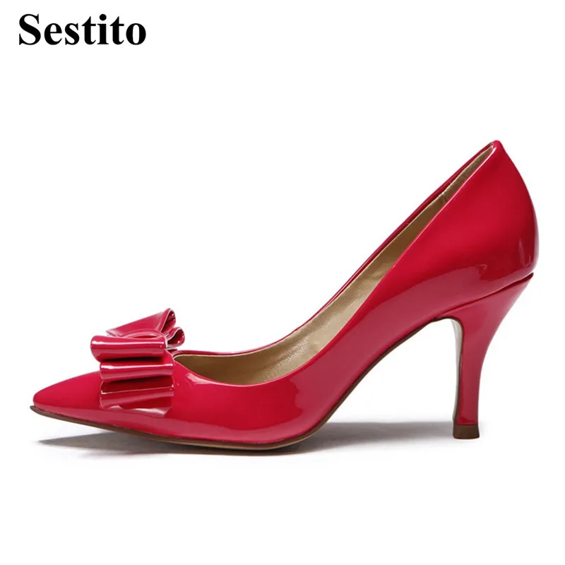 

2018 Sweet Butterfly-knot Women Pumps Pointed Toe High Heels Wedding Pumps Women Thin Heels Slip-on Women Shoes Spring/Autumn