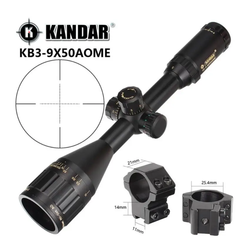KANDAR Gold Edition 3-9x50 AOME стекло гравированное Mil-dot Сетка фиксирующий прицел охотничий прицел тактический оптический прицел - Цвет: with Dovetail ring2
