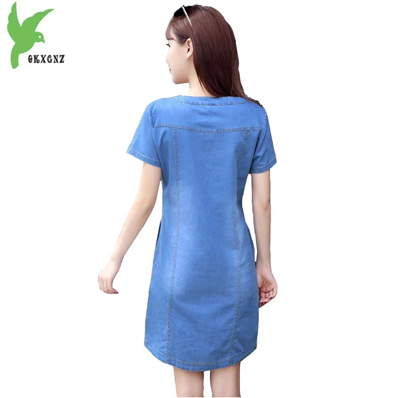 2018 New Summer Women Denim Dress Korean Style Feminino Vestido Casual O-Neck Button Jeans Dresses Blue Plus size OKXGNZ A586