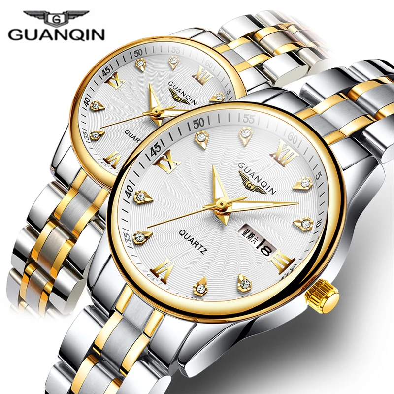 Review  GUANQIN Couple Lovers Watch Set Luxury Diamond 2019 Men Women Wrist Watch Stainless Steel Quartz Wa