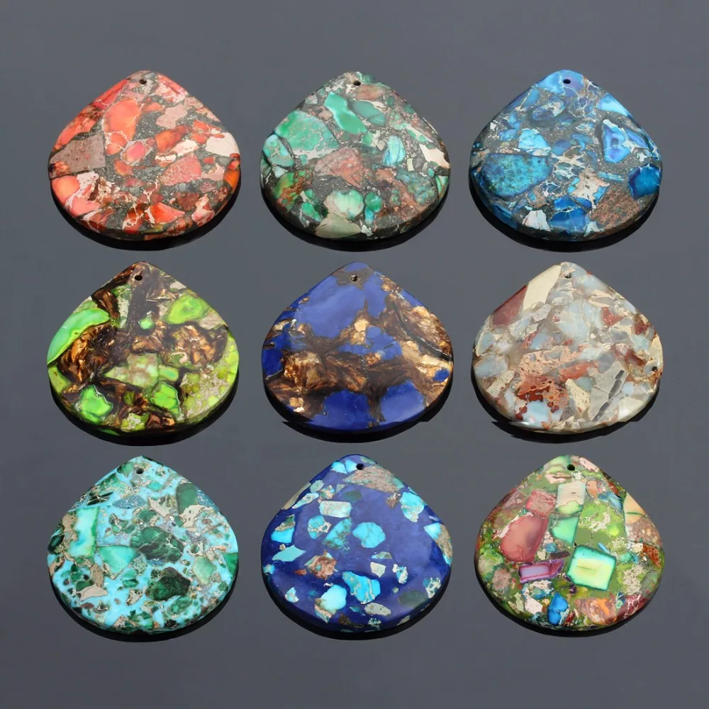 1pc 9 Colors Natural Stone Necklace Pendants Women Men Waterdrop Imperial Charms Pendants Craft 40*40mm Diy Jewelry Making