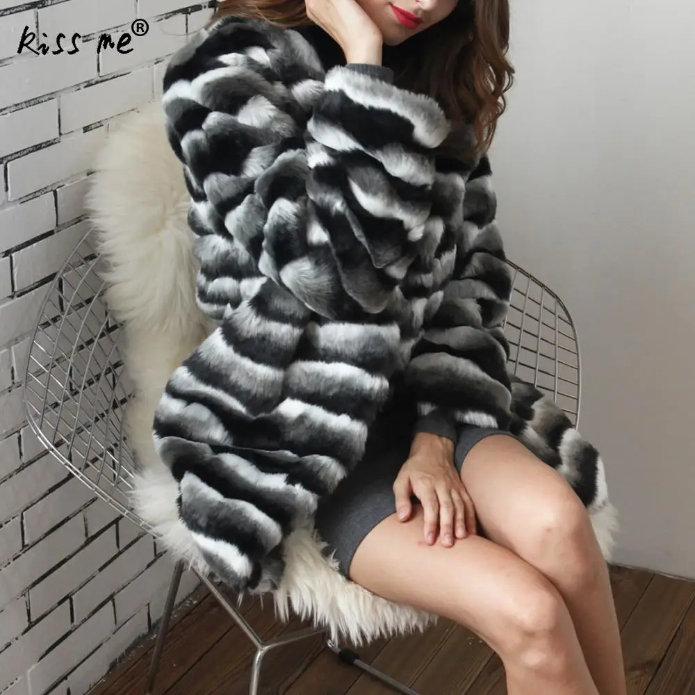 Patch Conception Vêtements Fshion Imprimer Xxxl De La Rayé Femmes Taille Pour Manteaux Veste Tops Plus Fourrure Faux Les Hiver aAvp6z