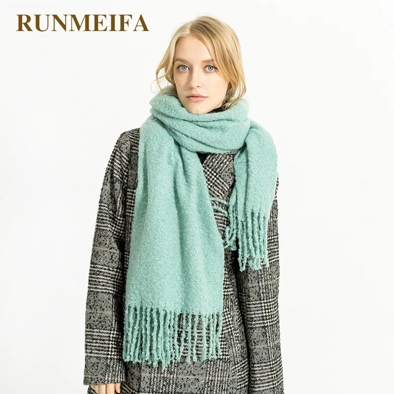 

RUNMEIFA Newest Simulated Cashmere Shawl Scarf Women Acrylic Solid Foulard Femme Knitted Pashmina Lady Winter Wraps Plus Size