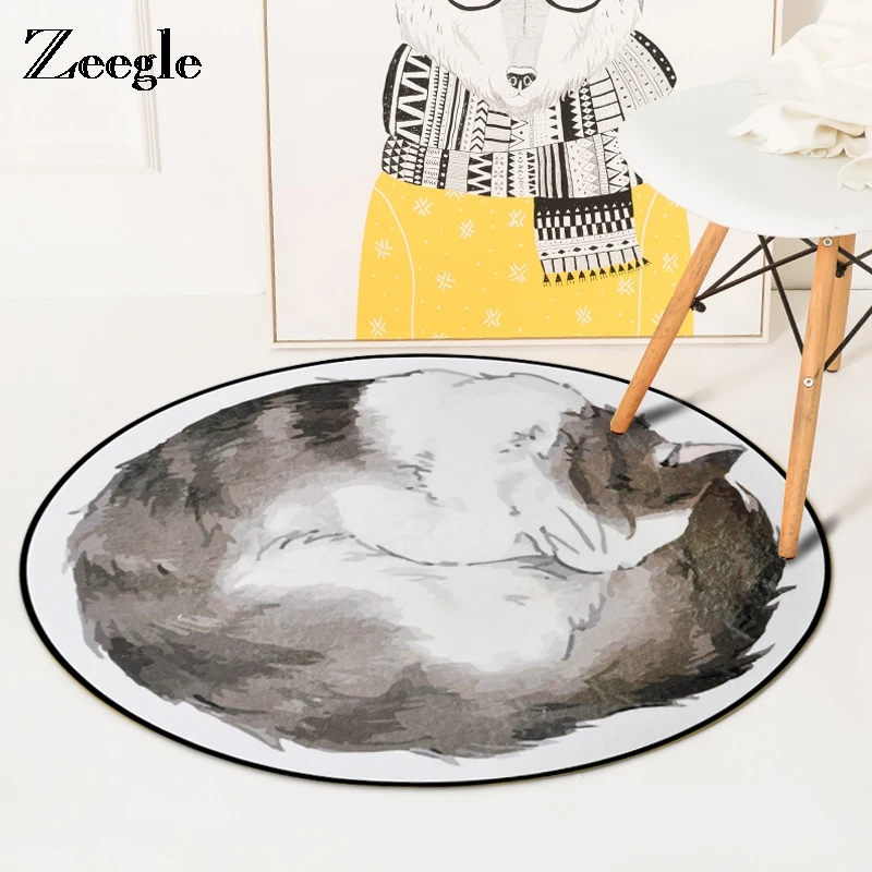 Zeegle Cat Painting Soft Round Carpet For Kids Room Area Rug For Living Room Anti-slip Baby Crawling Mats Table Chair Floor Mats Zeegle Cat Painting Soft Round Carpet For Kids Room Area Rug For Living Room Anti-slip Baby Crawling Mats Table Chair Floor Mats