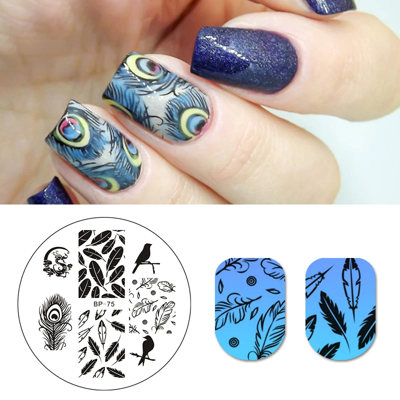 

BORN PRETTY Birds Dragon Feather Nail Art Print Template Design Image Manicure Plate Nail Art Stencil Styling Tool BP75
