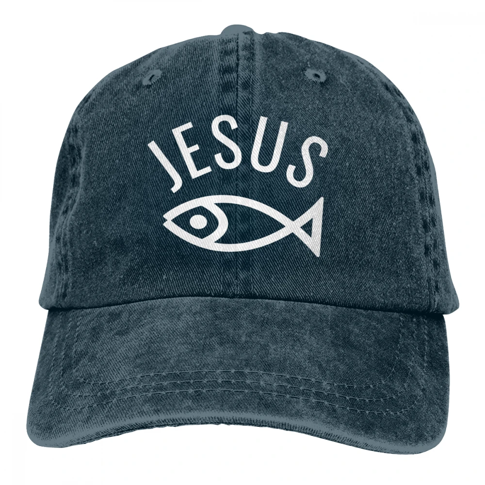 Jesus And Fish Casquette черные унисекс Мужские Женские джинсовые бейсболка с ремешком кепки регулируемые Гольф папа шляпа