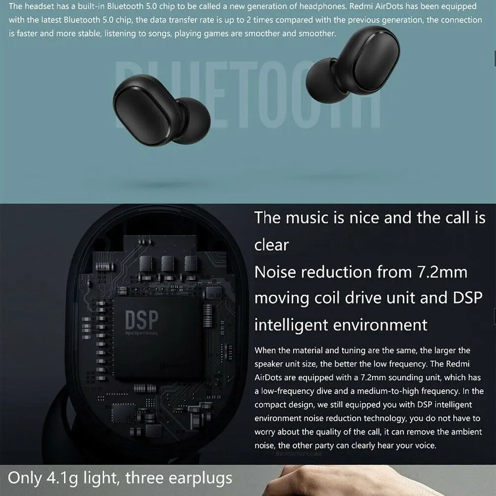 Xiaomi Redmi Airdots Xiaomi беспроводные наушники Голосовое управление Bluetooth 5,0 шумоподавление управление