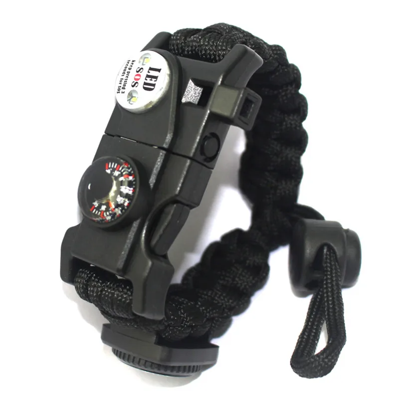 

2018 New Outdoor Camping Survival LED Compass Thermometer Camping Emergency Umbrella Rope Bracelets for tourism