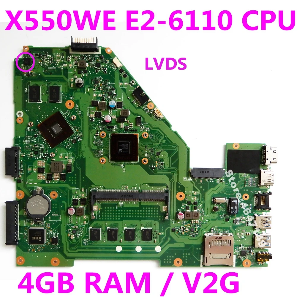  X550WE E2-6110 CPU 4GB RAM 2GB VRAM mainboard REV 2.0 For ASUS X550WA X550WE X550W D552W Laptop mot