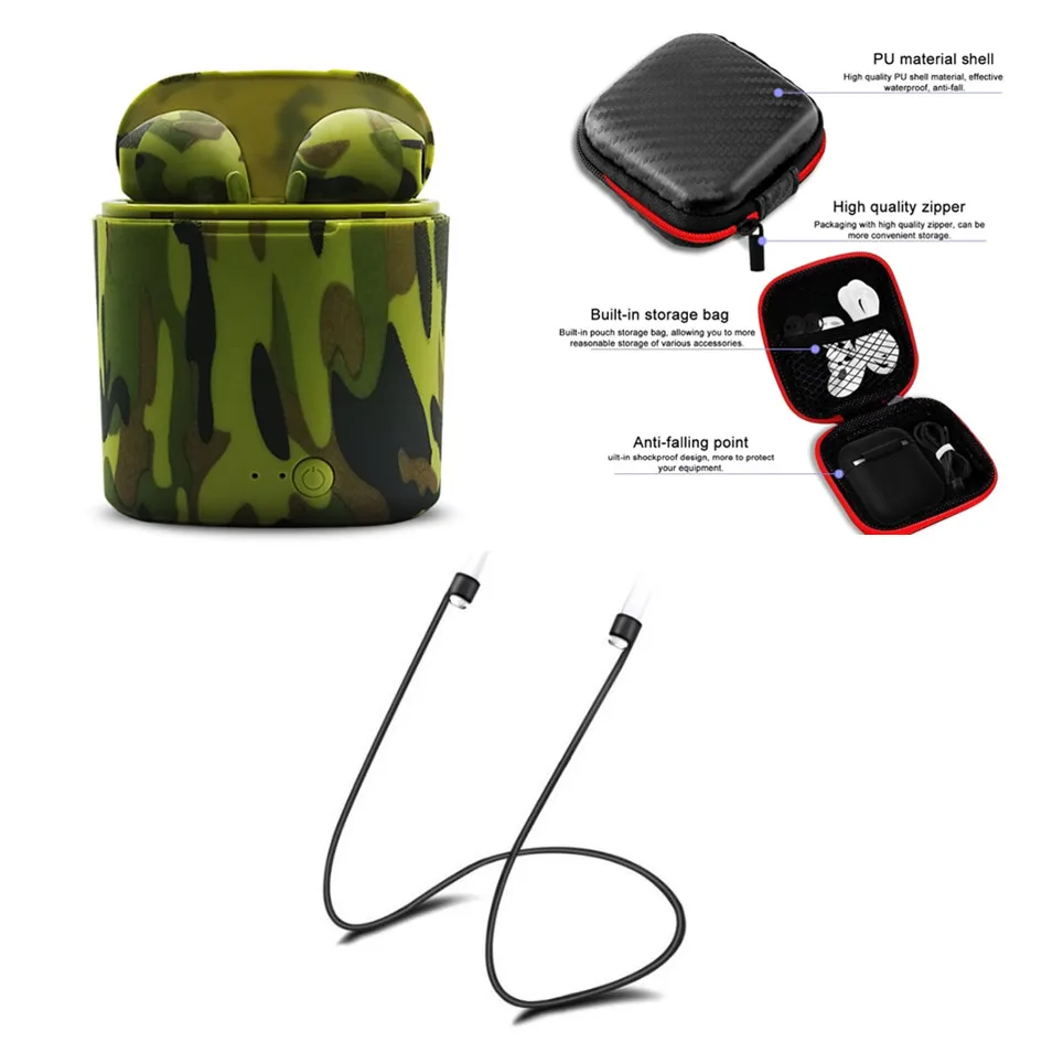 

camo I7S TWS Wireless earphone Bluetooth Earbuds Ture Twins Earpieces Stereo Music Headset with rope and earphones bag