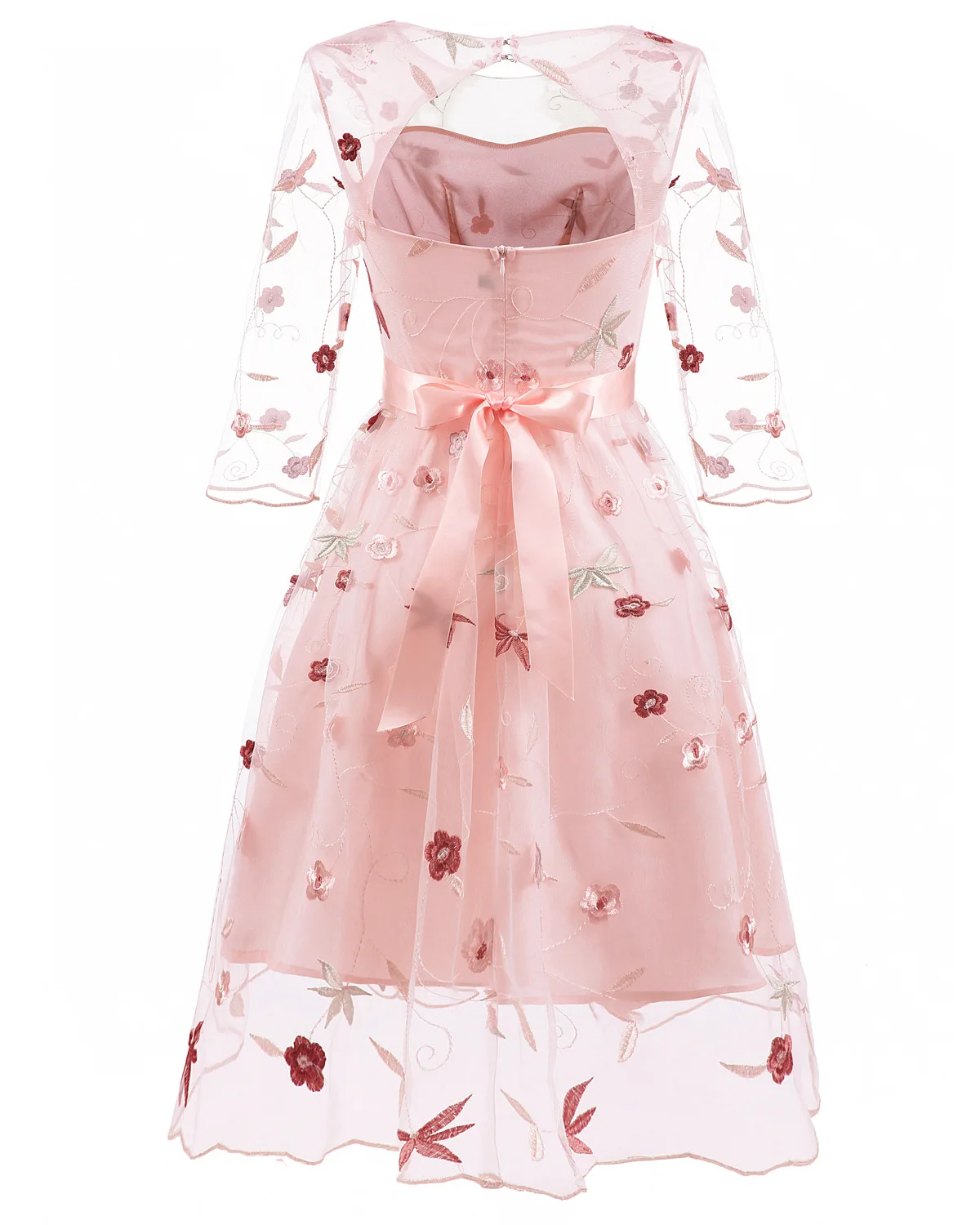 Розовое элегантное Плиссированное Сетчатое кружевное платье с цветочной вышивкой Женские вечерние платья с высокой талией и открытой спиной Винтажные Платья Vestidos De Fiesta