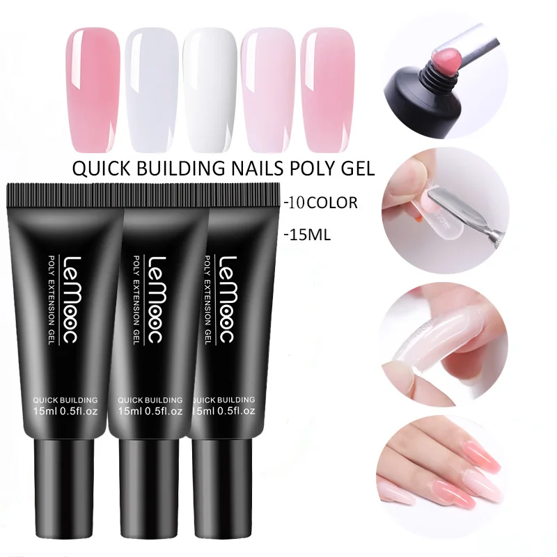 

LEMOOC 15ml Crystal Extend UV Led Nail Poly Builder Finger Extension Nail Art Gel Lacquer Pink White Clear Jelly Nail Gel