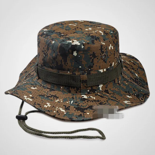 Benni Cap Hat Big Brim Round Hat Solid Color or Camouflage Men and Women Outdoor Mountaineering Fisherman Hat Visor Double Sided - Color: Digital-Green