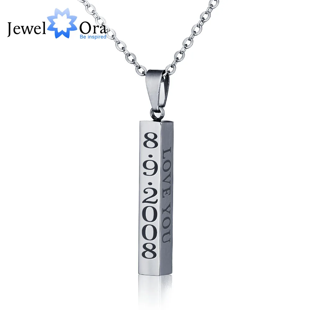 Engraved Name Necklace Personalised Gift Strip Pendant Stainless Steel Unisex Fashion Necklaces & Pendants (JewelOra NE101301)
