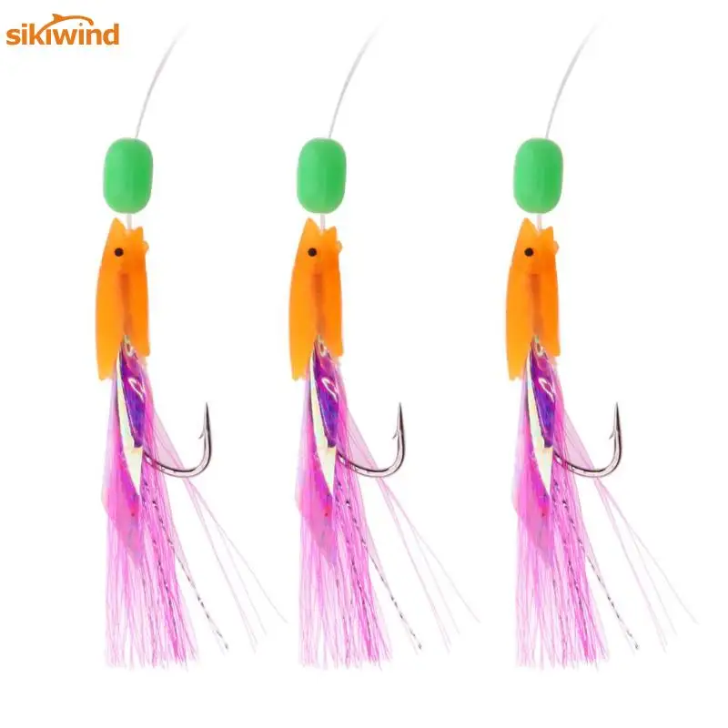 

3pcs Saltwater Japan Hairy Sabiki Hook Rigging for Herring Fishing Skin Sabiki Glitter Mackerel Tinsel Feathers Snap Trolling