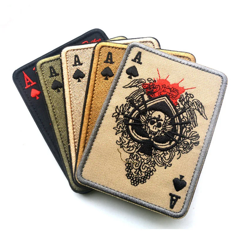 POKER SPADES ACES A SKELETON RACK ARMY BADGE EMBROIDERED HOOK PATCH *01 