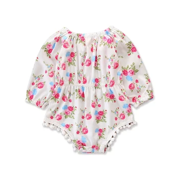 

Baby Romper Floral Print Long Sleeve Lovely Tassel Ball Jumpsuit Toddler Girl Clothes Newborn Infant Clothing Photography Props