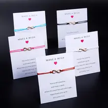 Faça um cartão de desejo adjhustable pulseira flor de lótus ouro infinito 8 amantes corda vermelha charme pulseiras aniversário jóias presente