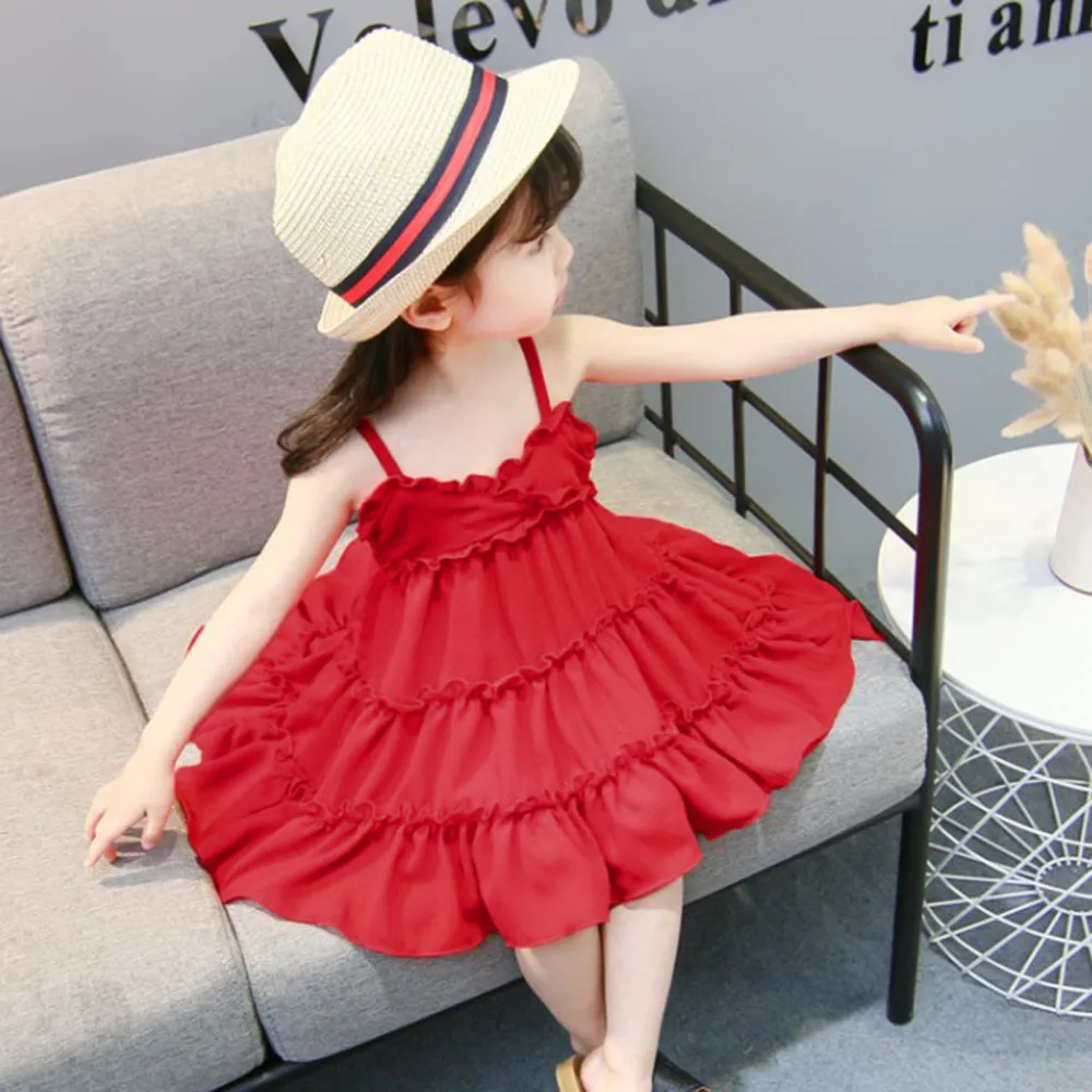 

MUQGEW Solid Ruffles Ruched Sundress Princess Slip Dress Hot Sale Summer Toddler Baby Girl Clothes Sleeveless Wear Party Outfits