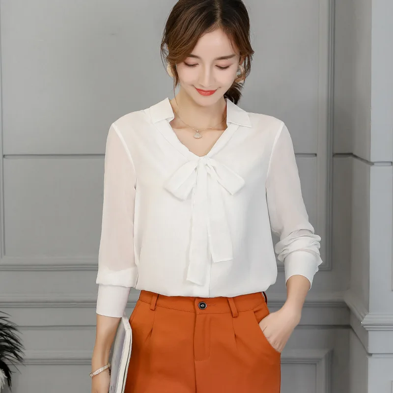 Spring Autumn 2019 Women White Shirt Long Sleeve Shirts