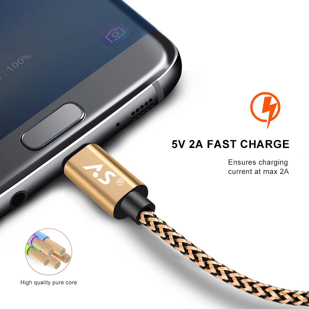 AS المصغّر usb كابل 0.5 متر 1 متر 2 متر 3 متر كبل مزامنة بيانات المسؤول لسامسونج غالاكسي Xiaomi المصغّر usb الحبل سريع تهمة الهاتف المحمول كابل