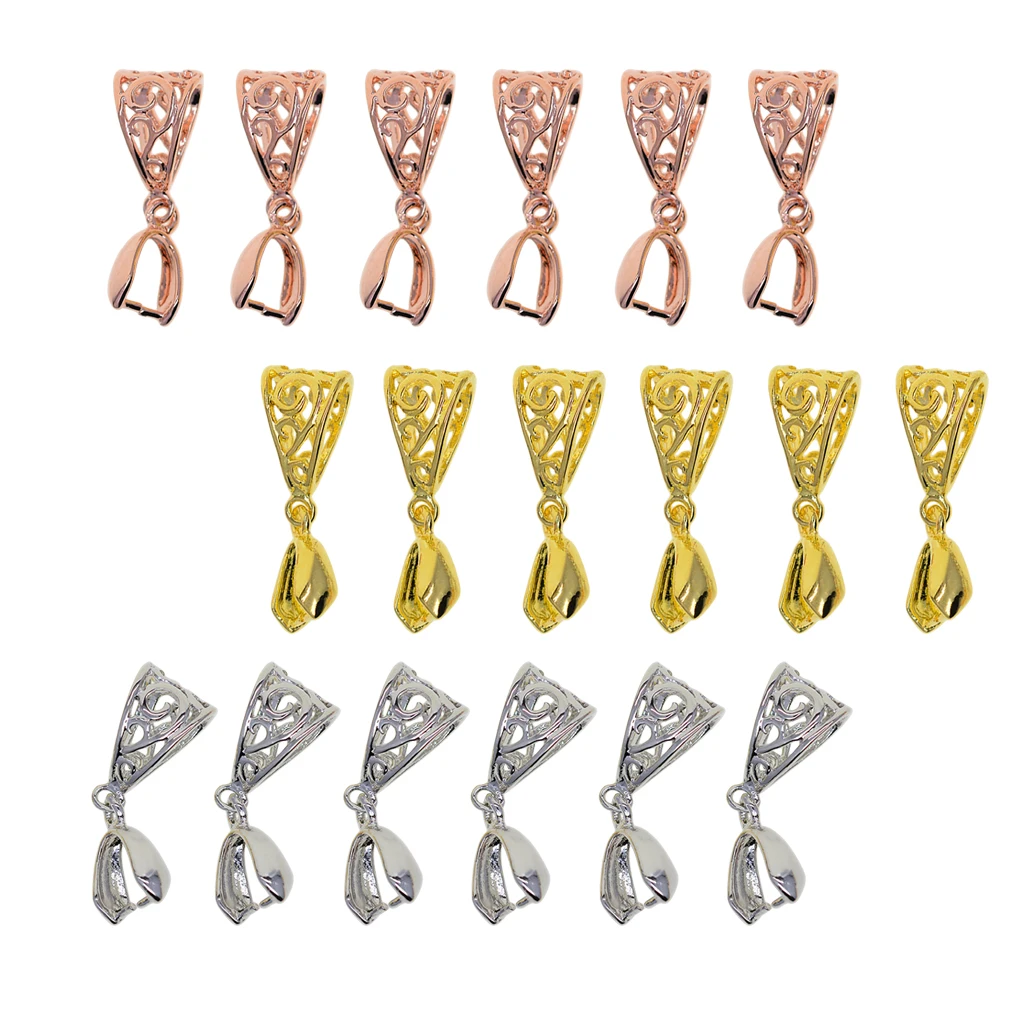 18Pcs, 3 Mixed Colors Pinch Bails Clasp Connectors for Pendant Making - Gold, Rose Gold & Platinum (1.02 x 0.35 x 0.28')