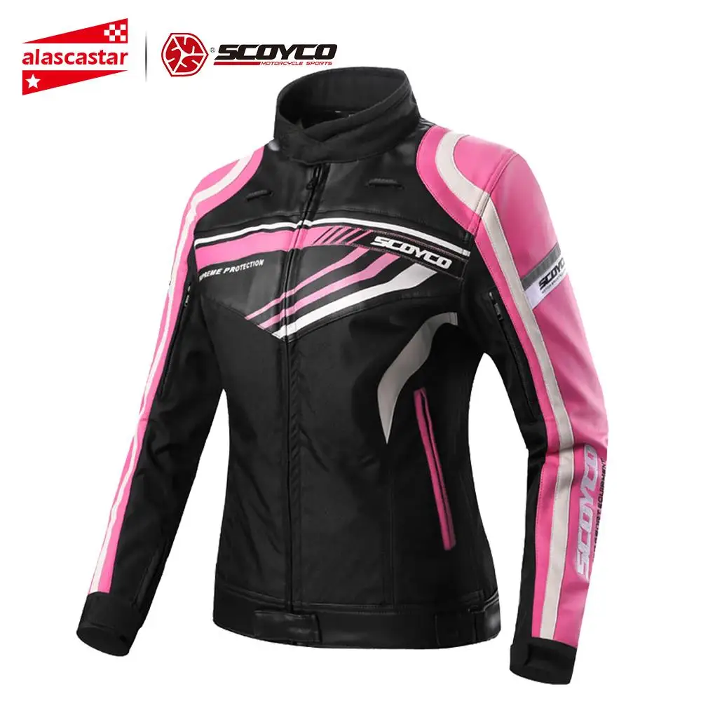 SCOYCO женские мотоциклетные куртки для мотокросса, Экипировка для верховой езды, байкерская куртка с дышащей сеткой, мотоциклетная куртка - Цвет: JK37W pink