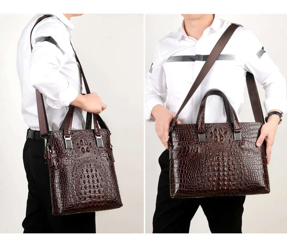 Двухслойный портфель с крокодиловым узором, мужская деловая сумка из коровьей кожи, сумка для ноутбука, мужская сумка через плечо, дорожная сумка