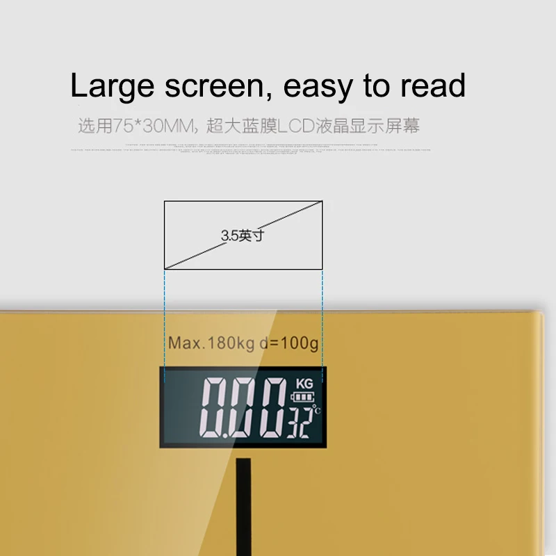 Напольные весы для ванной комнаты, электронные цифровые весы для тела, ЖК-дисплей, деление значения 180 кг/100 г, контроль температуры
