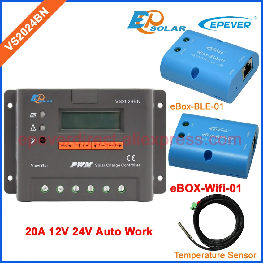 

PWM ViewStar series solar controller VS2024BN temperature sensor wifi and BLE BOX EPEVER Solar charging controller 20A